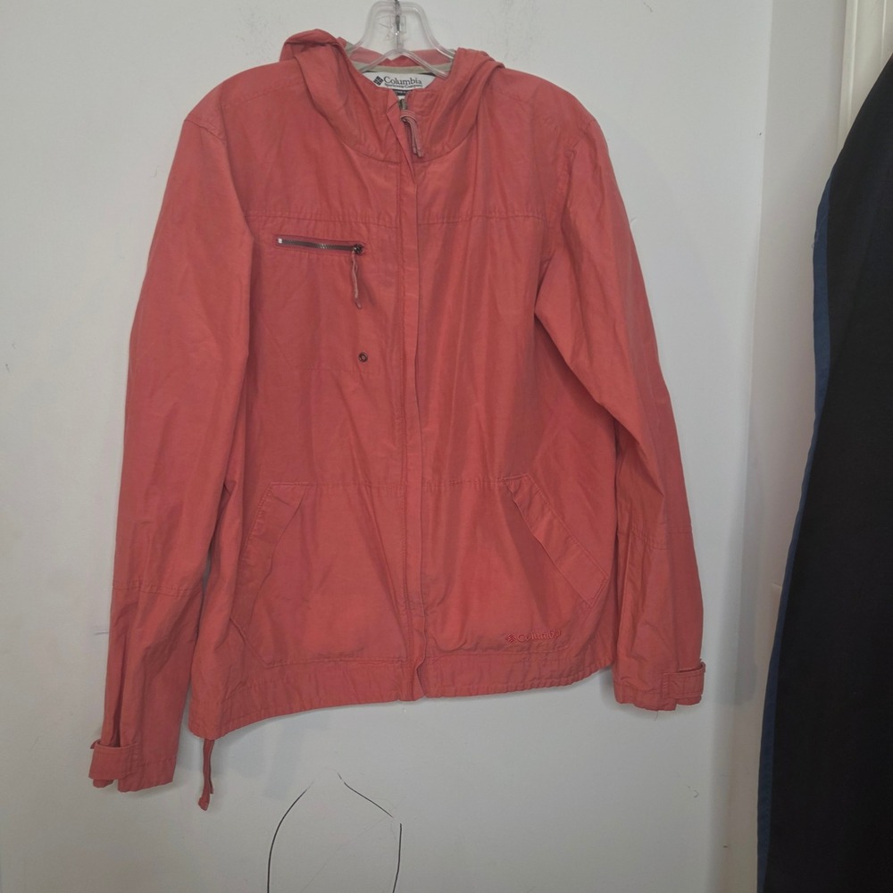 Columbia Sportswear Womens XL Coral Pink Full Zip Hooded Windbreaker‎ Jacket